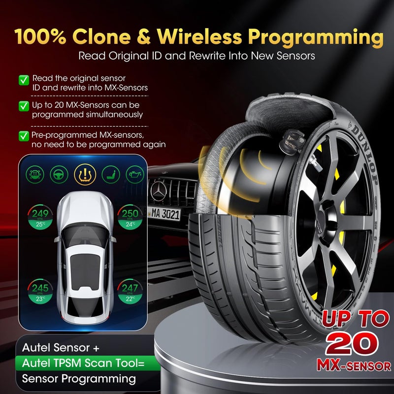 Autel TPMS Sensor Set of 4, MX-Sensor 2in 1 315MHz + 433MHz Press-in TPMS Universal Programmable Sensor, OE-Level 100% Cloneable by Autel TPMS Tool TS408S TS501 PRO TS508 TS508WF (4PCS Rubber Stem) - Image 3